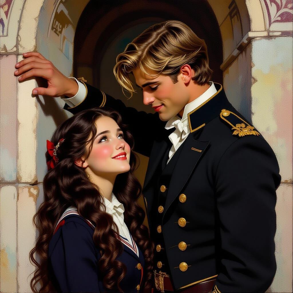 Romantic Castle Encounter as Impressionistic Oil Painting