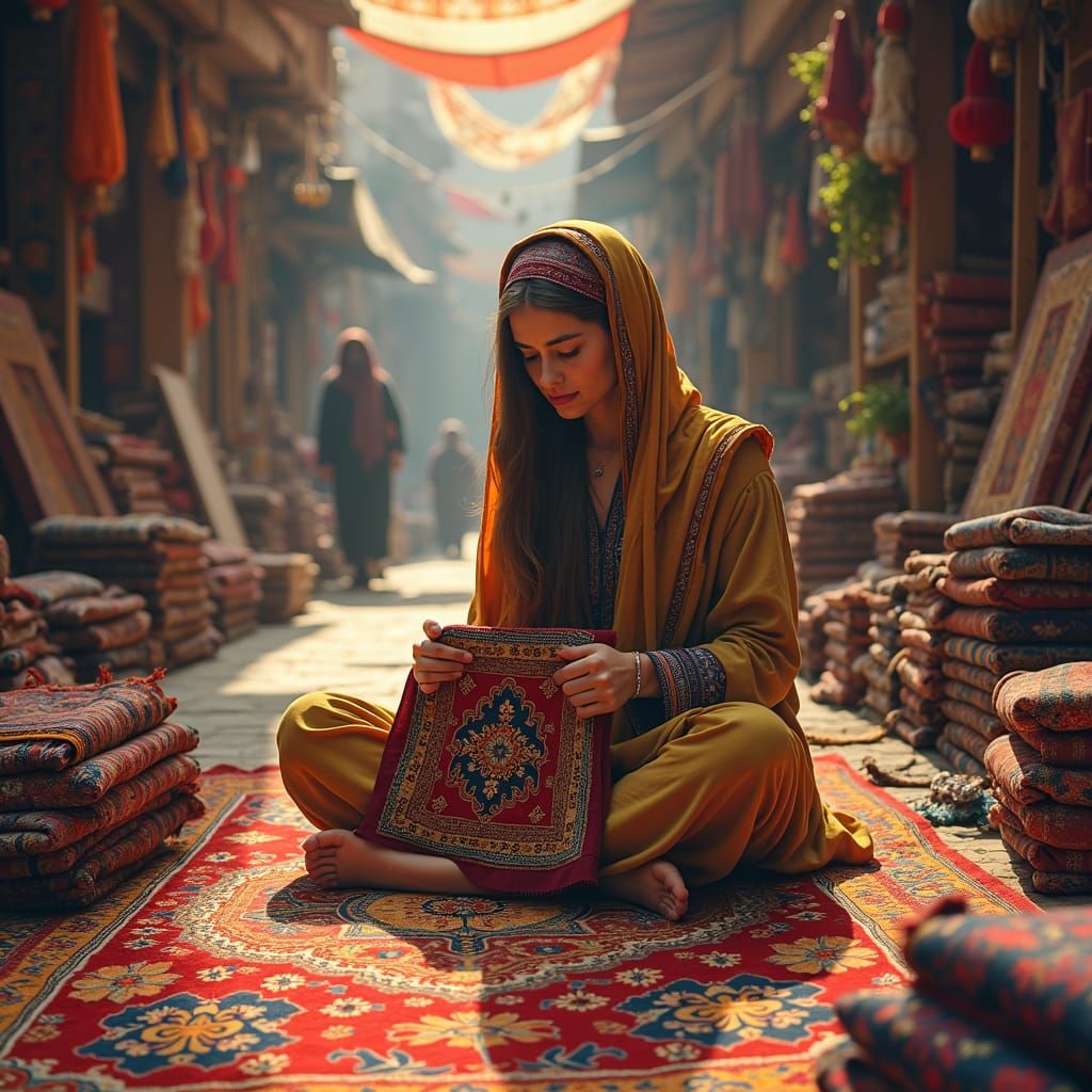 Persian Weaver's Inflation Struggle in Ornate Illustration