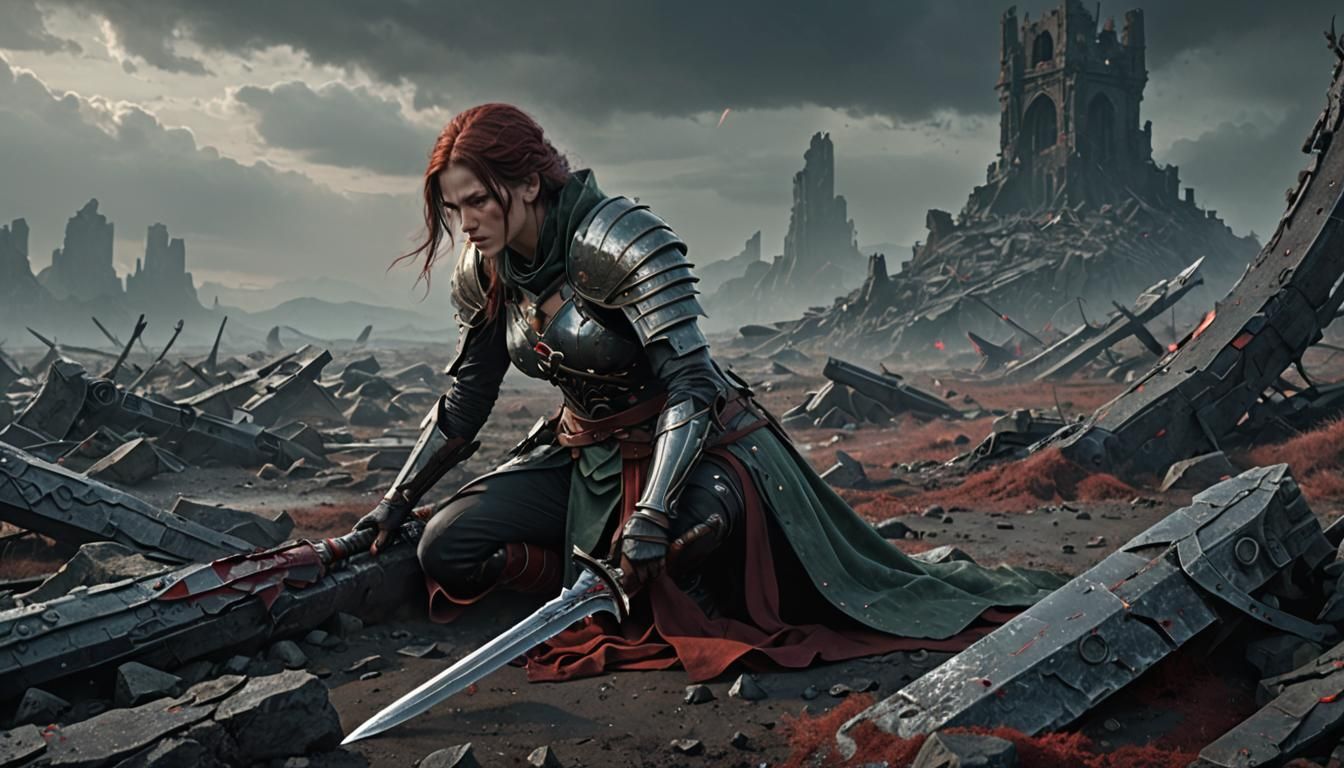 Dark Fantasy Warrior on Desolate Battlefield