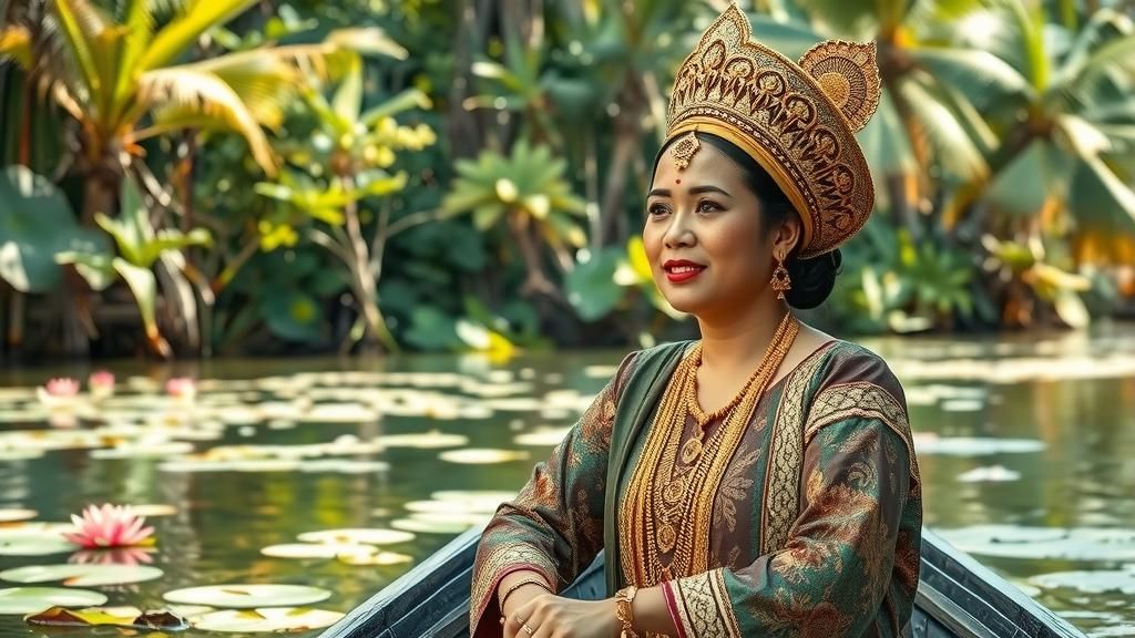 Regal Malay Leader on Traditional Perahu
