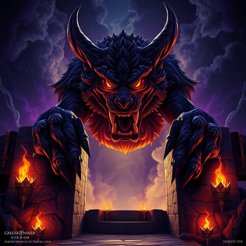 Monstrous Cerberus Guards the Underworld Entrance