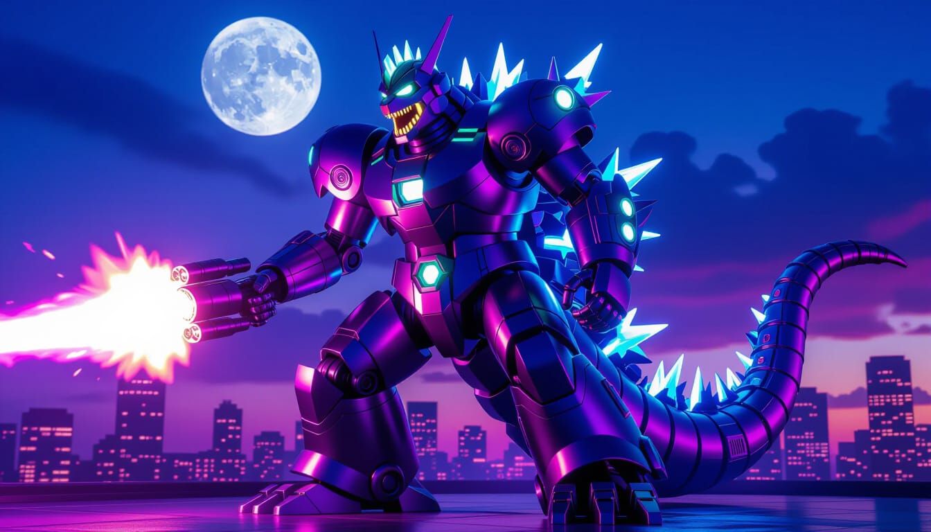 Giant Mecha Barney as Kaiju God