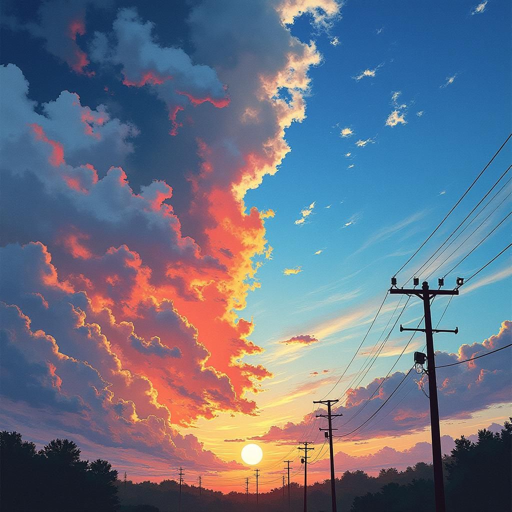 Vibrant Digital Sky Collage with Stained-Glass Effect