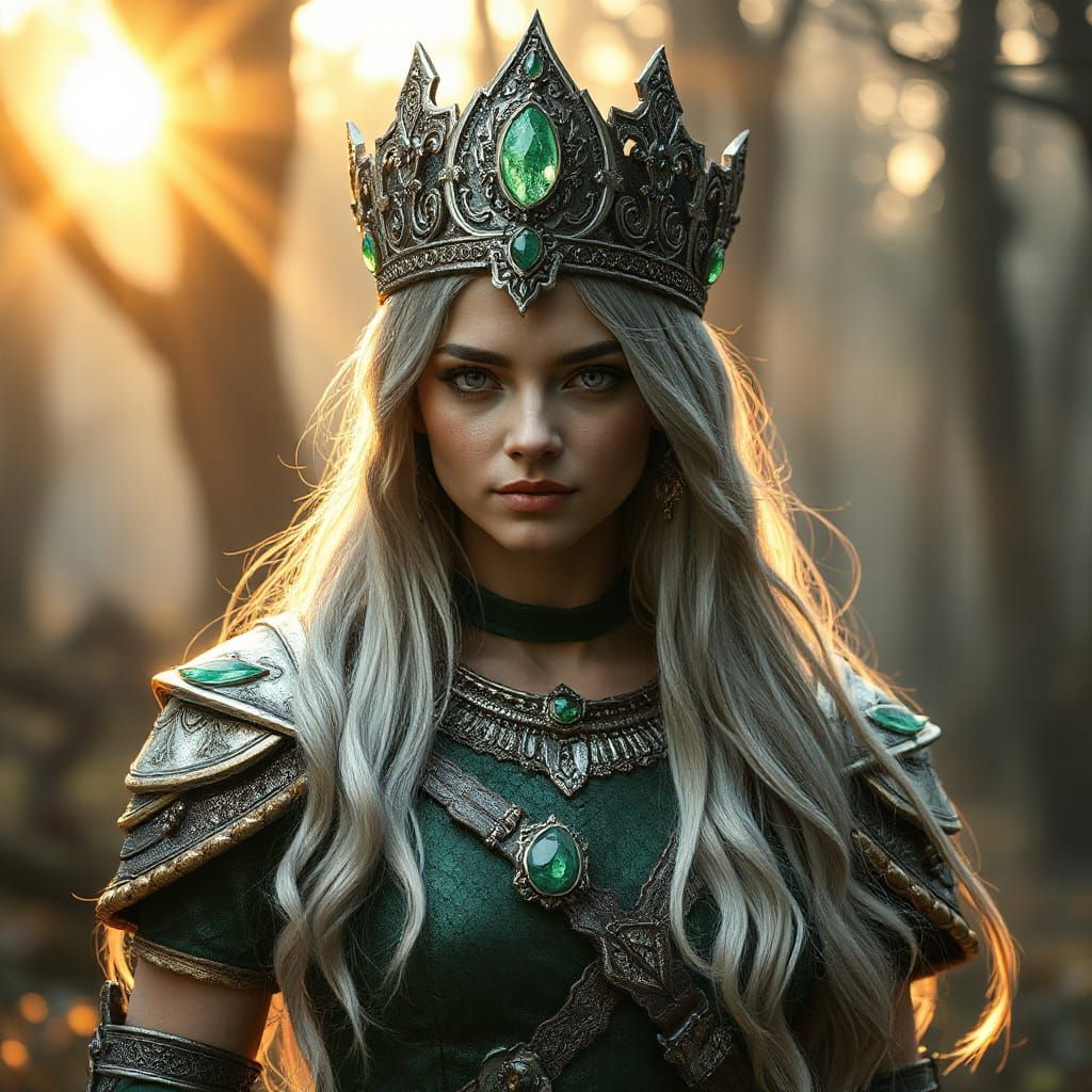 Hyperrealistic Warrior Princess in Enchanted Forest