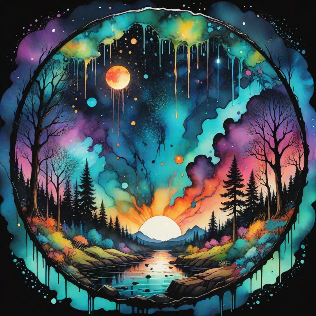 Meteors Fall in a Dazzling Vintage Forest Scene