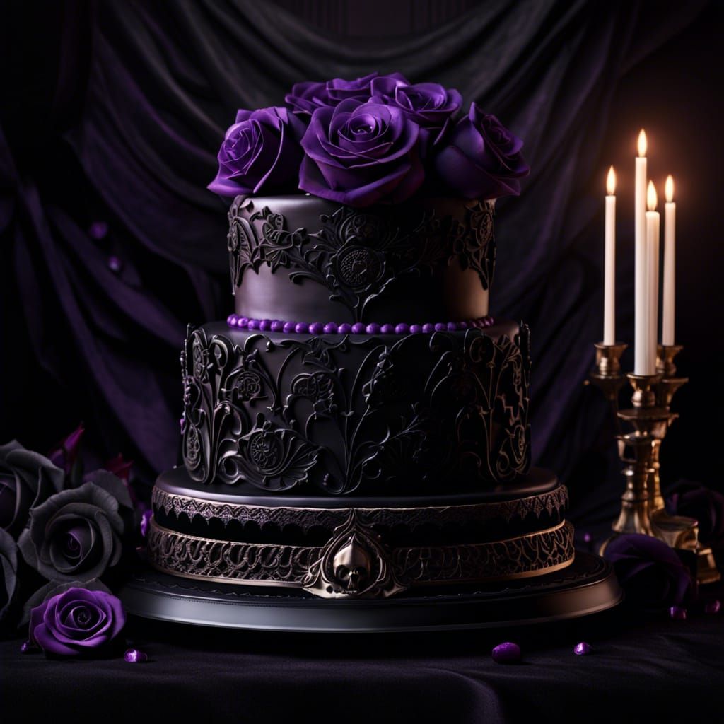 Gothic purple roses cake