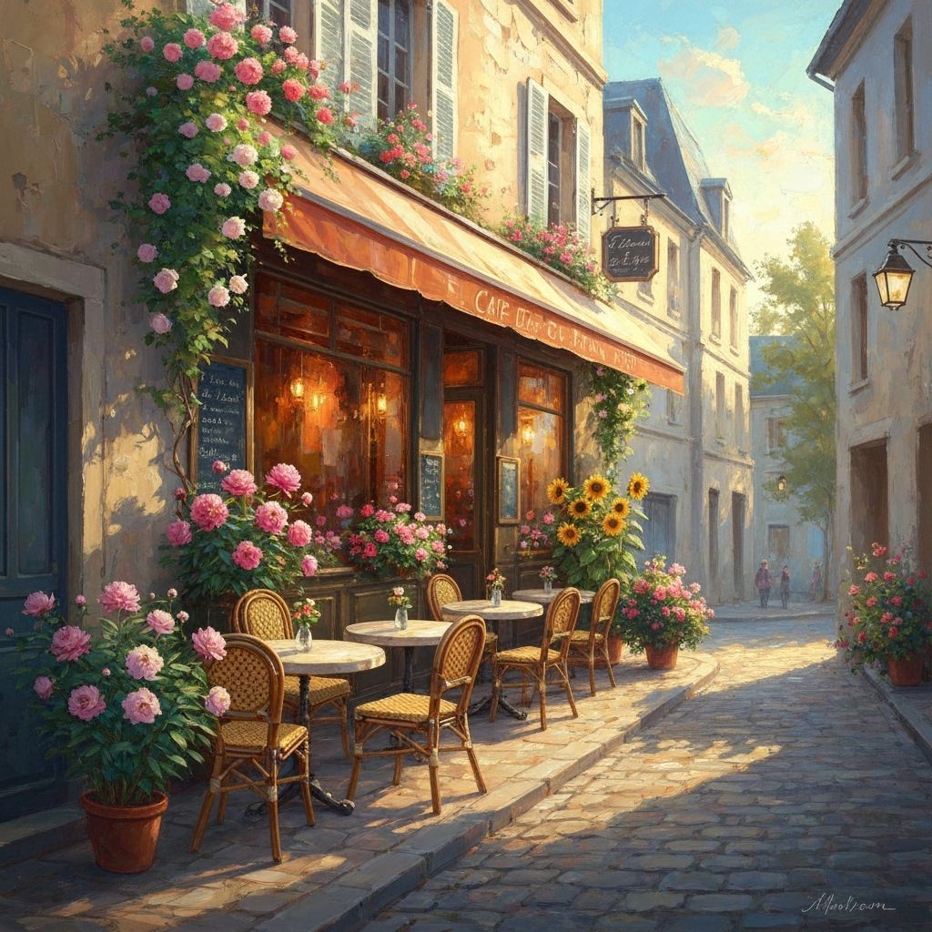 Charming French Cafe on a Summer Day as Impasto Painting