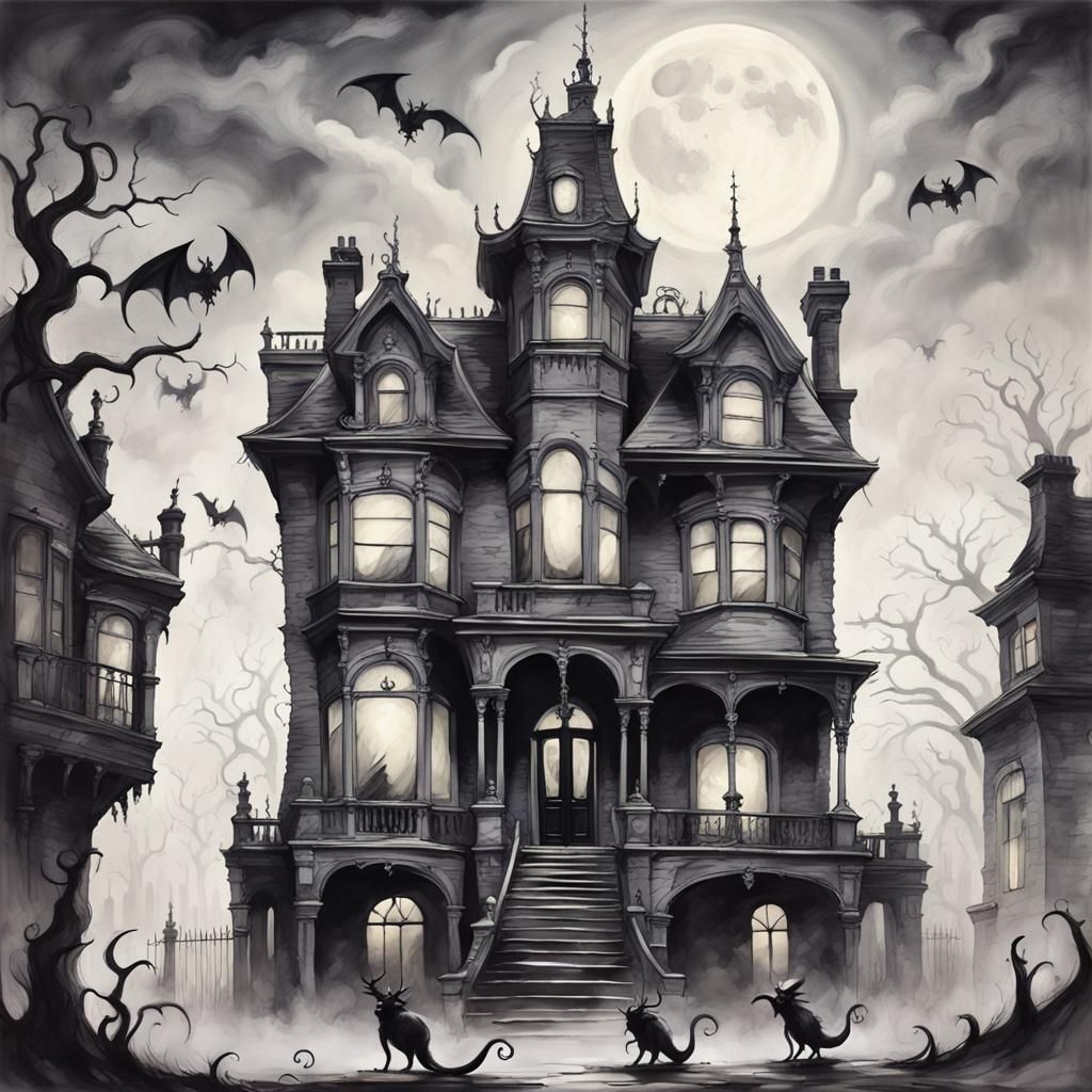 Dark Fantasy Creature in Victorian Gothic Mansion