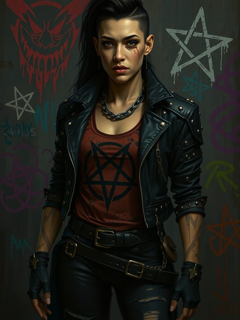 Hard-Edged Woman in Neo-Noir Gritty Portrait