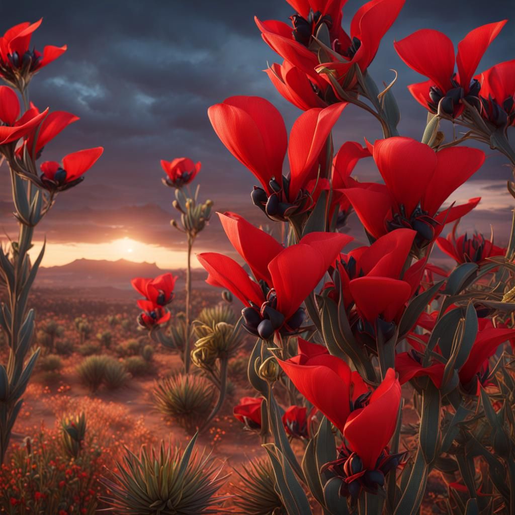 Sturt's Desert Pea Flower: Detailed Fantasy Art