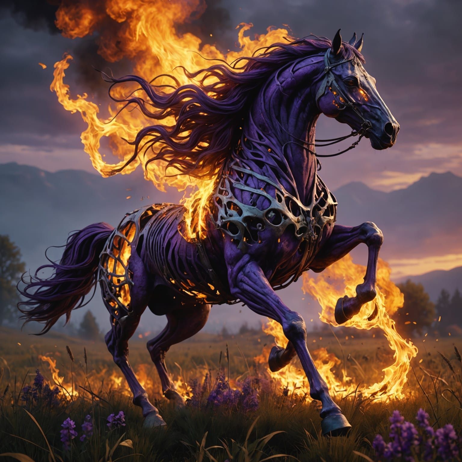 Fiery Skeletal Horse of Destruction: Dark Fantasy Art