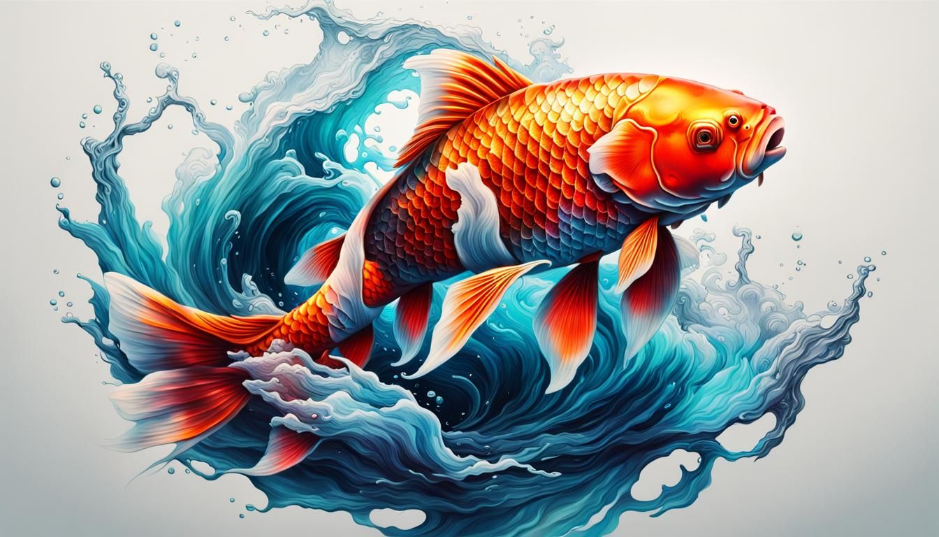 Neon Koi Fish in Nebula Water: Splash Art