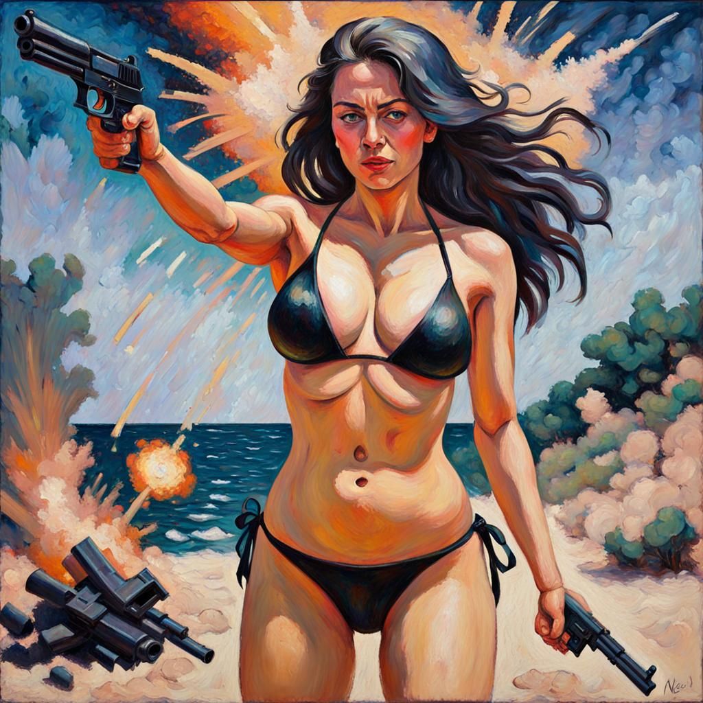 Woman Dancing at Explosion: Expressionist Impasto Oil Painti...