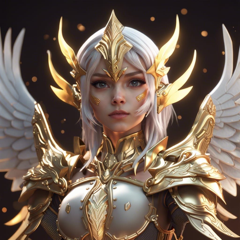 Epic Elf Knight with Angel Wings in Sci-Fi Style