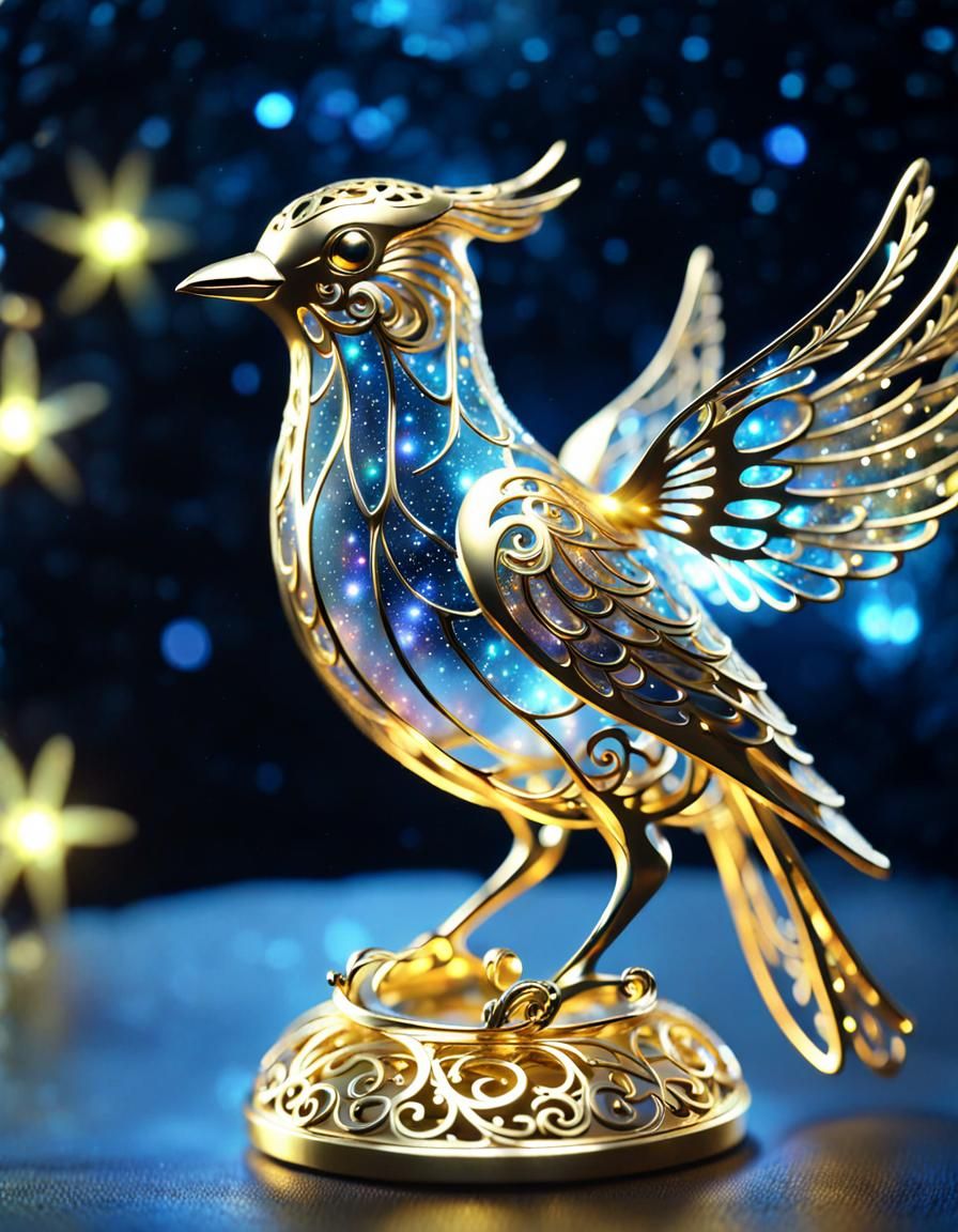 Nebula Bird Filigree Figurine in Volumetric Lighting