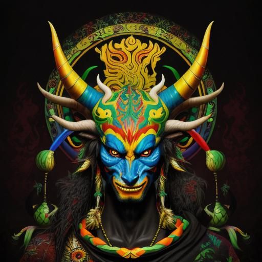Colorful Horned Monster in Psychedelic Art Style