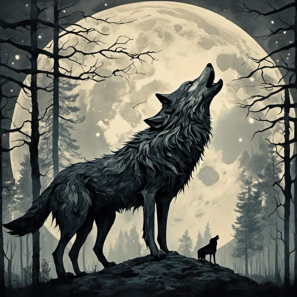 Purple Wolf Howling at the Moon