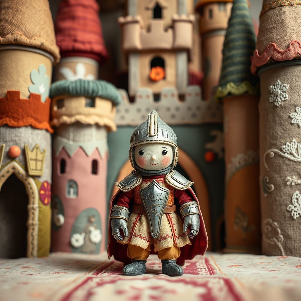 Whimsical Fabric Knight Guards Fantasy Castle