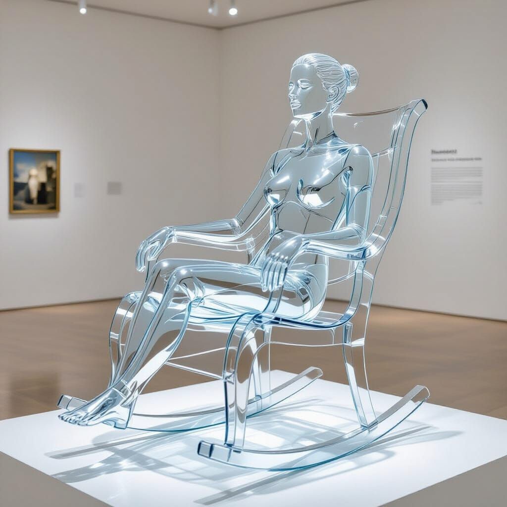 Glass Rocking Chair Sculpture in Museum