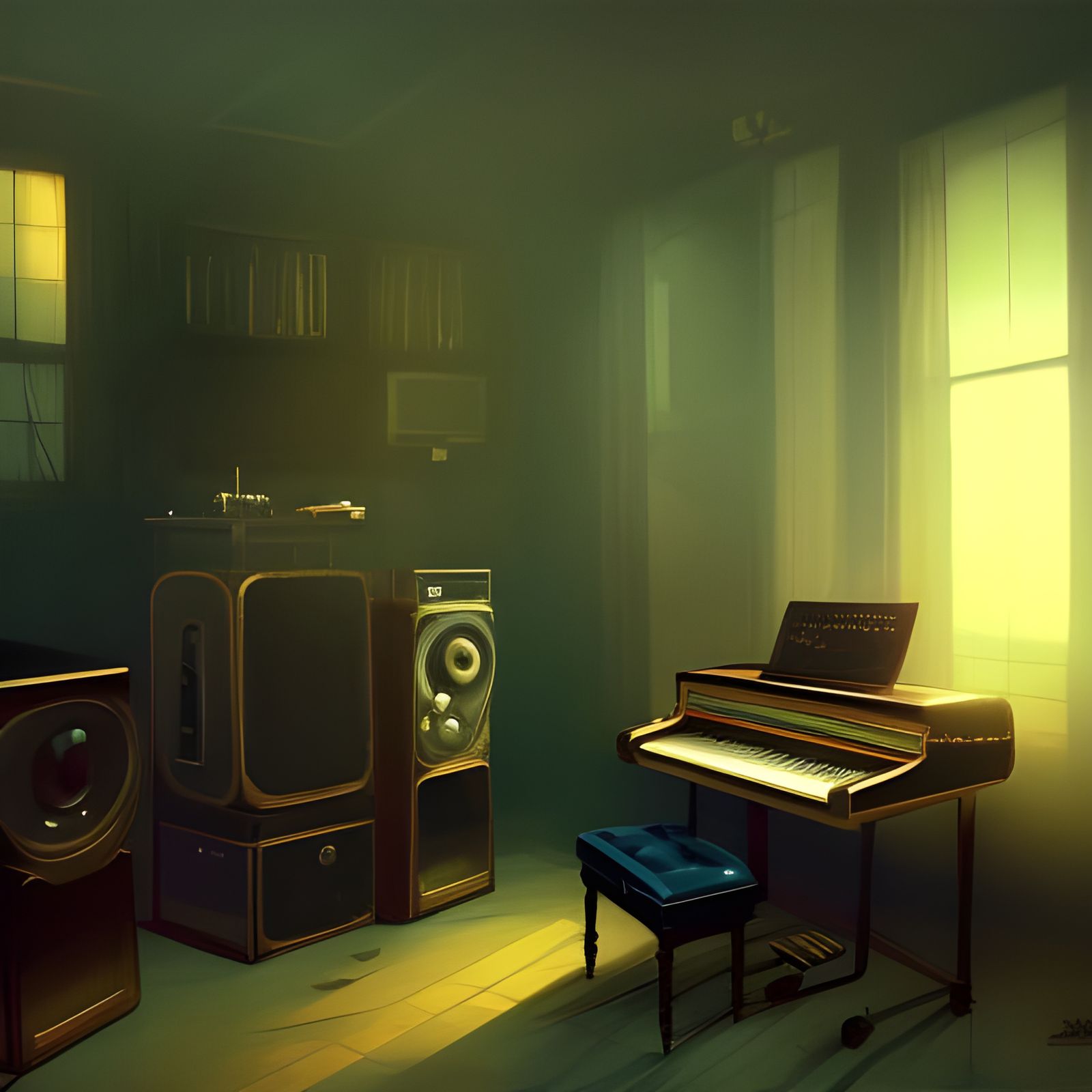 Hyperdetailed Music Studio in Dark Fantasy Style