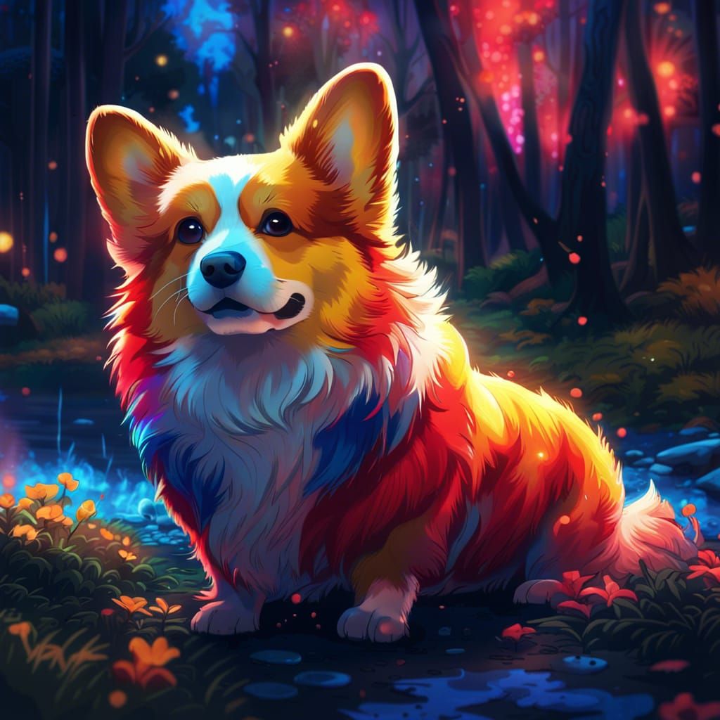 Fluffy Corgi in Anime Art Style