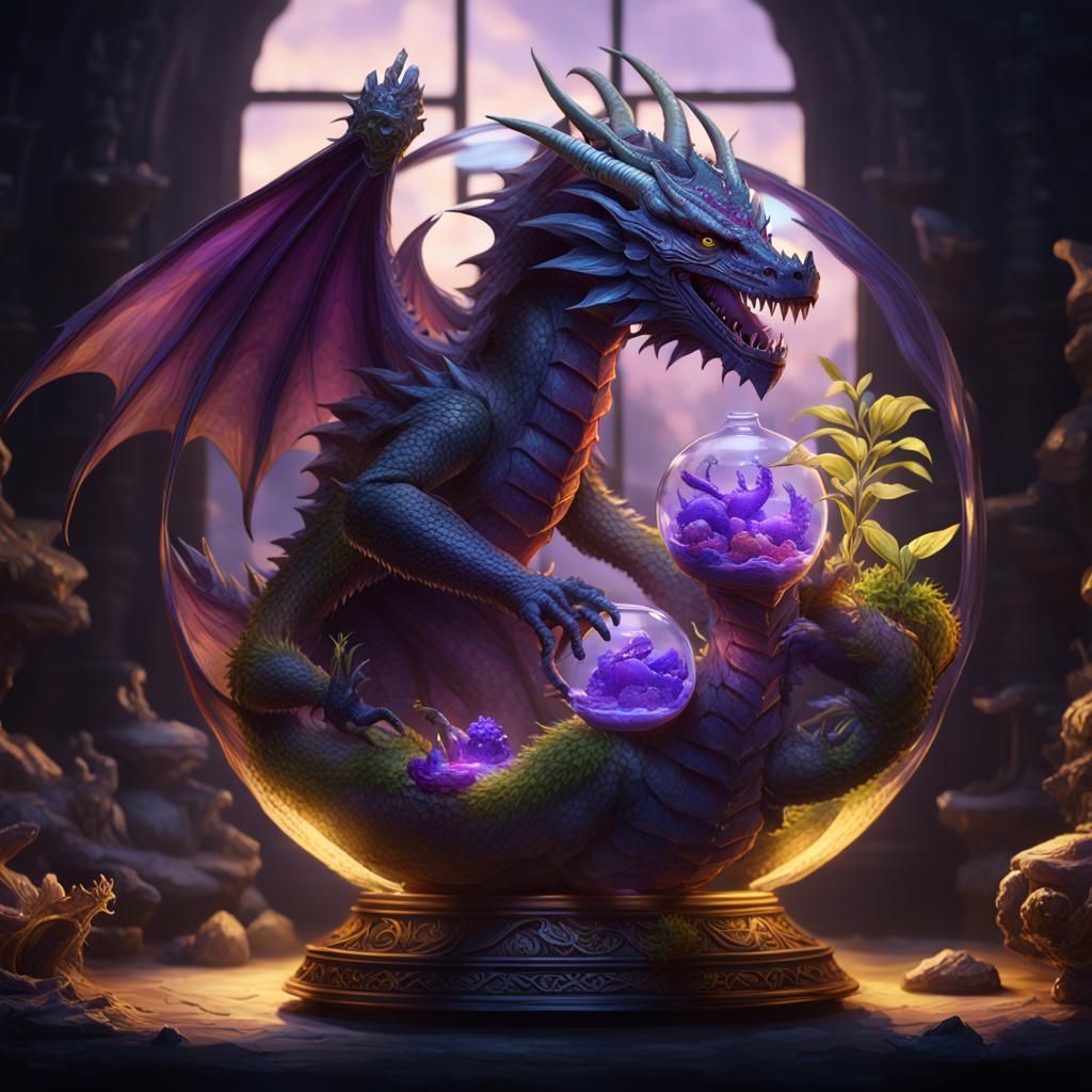 Dragon God with Terrarium: Dark Fantasy Concept Art
