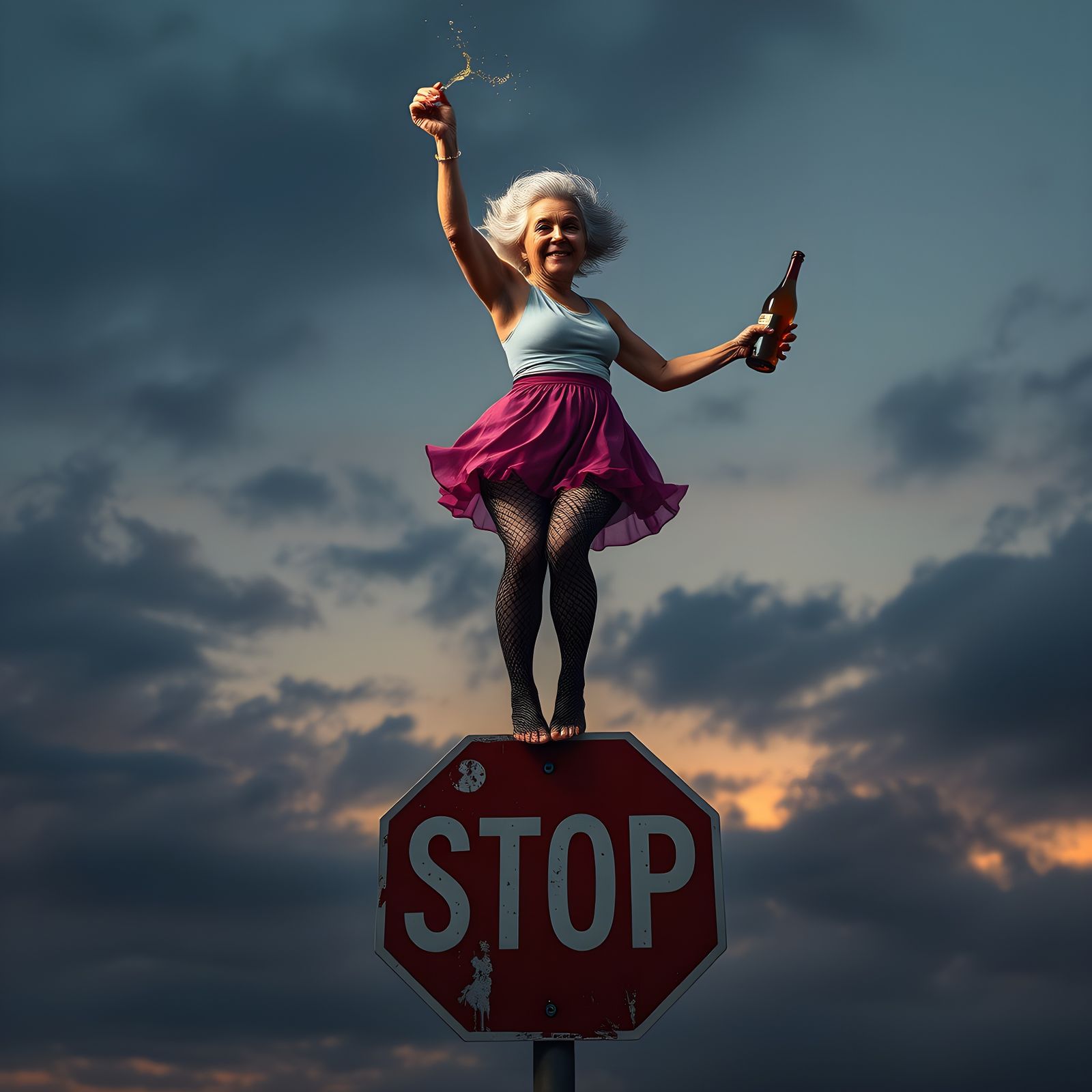 Old Woman Dances in Miniskirt: Fantasy Concept Art