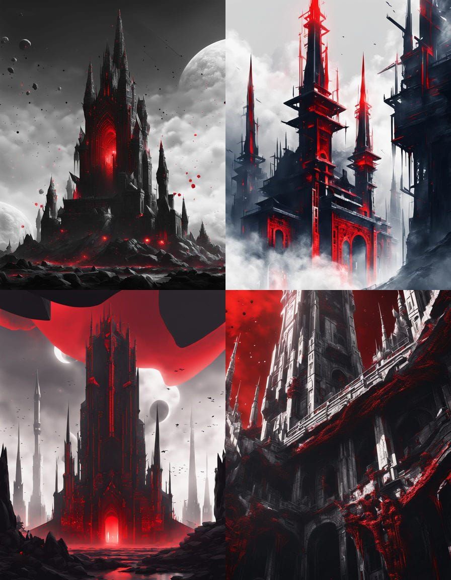 Abstract Towers in Black, White, and Red