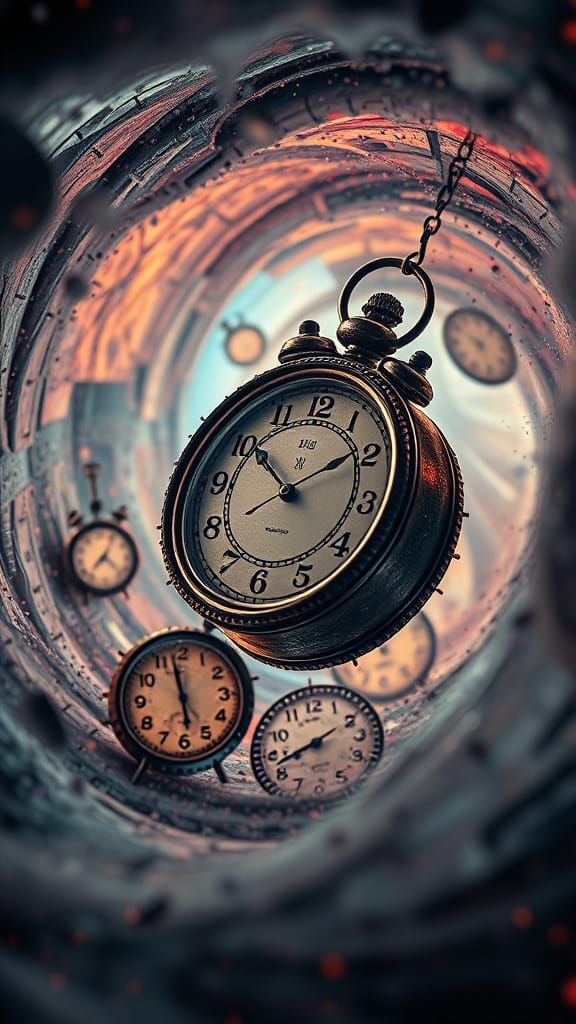 Clocks Falling Through a Time Vortex in Hyperrealism