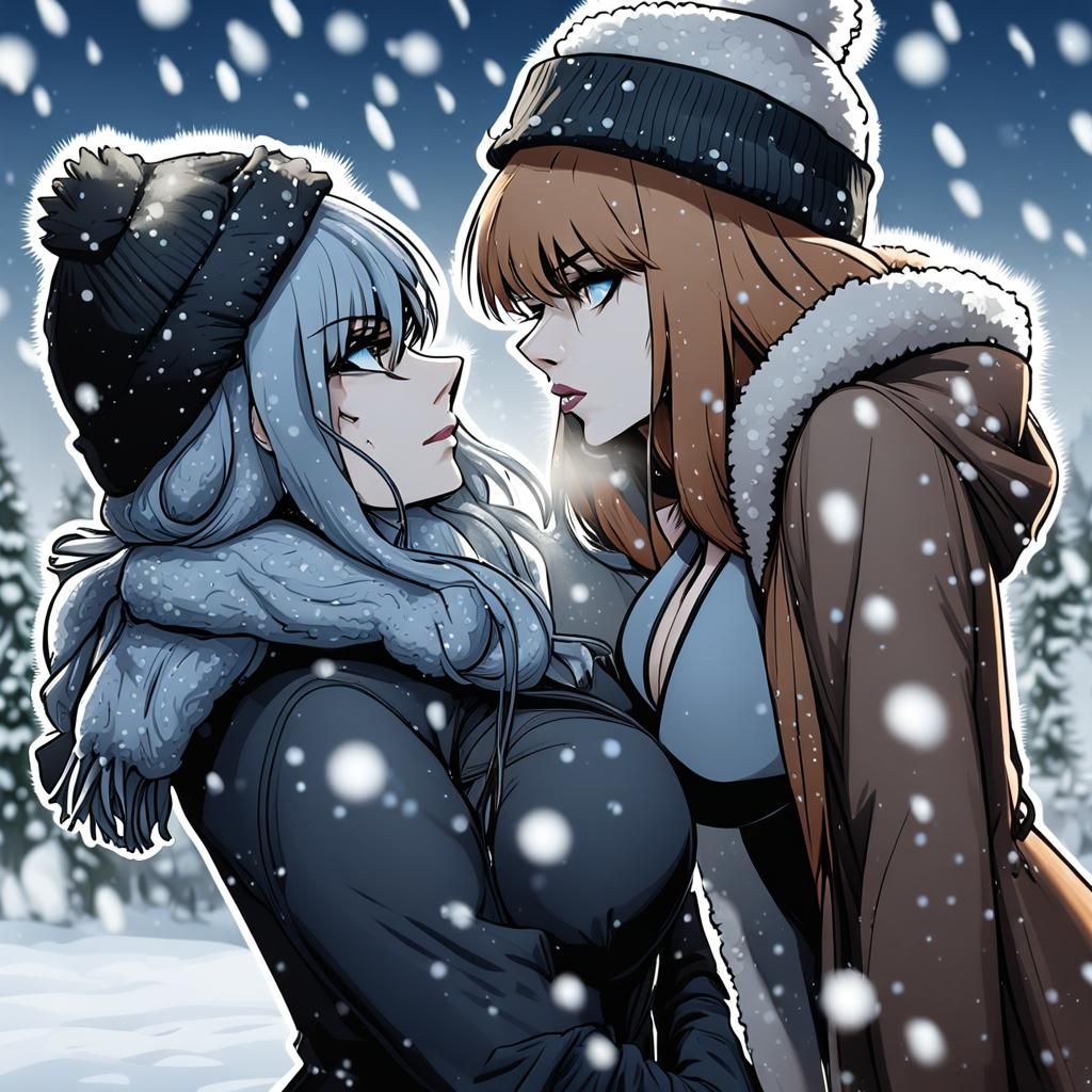 Winter Bikini Staredown Between Two Women