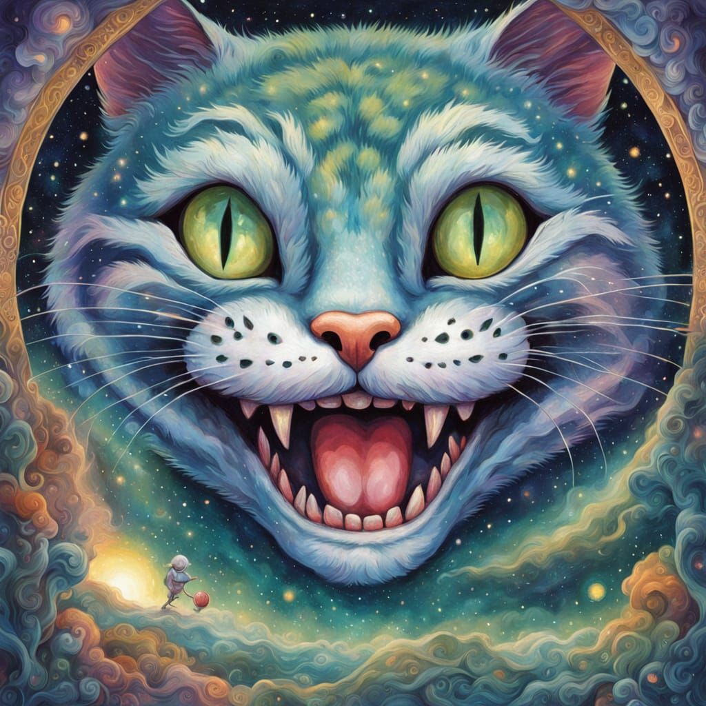 Surreal Cosmic Cat in Antique Mirror