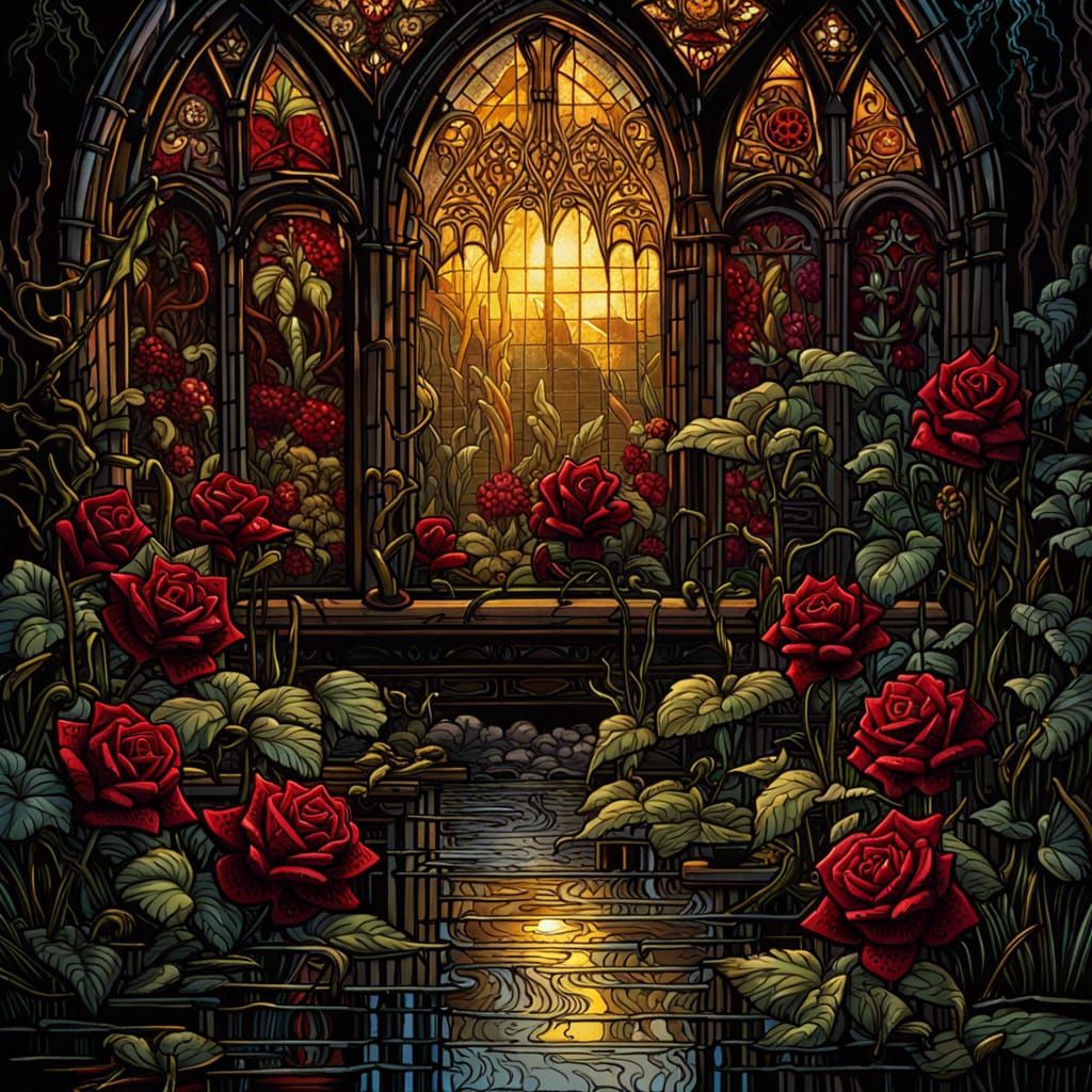 Gothic Horror Roses and Orchids in Sunlight