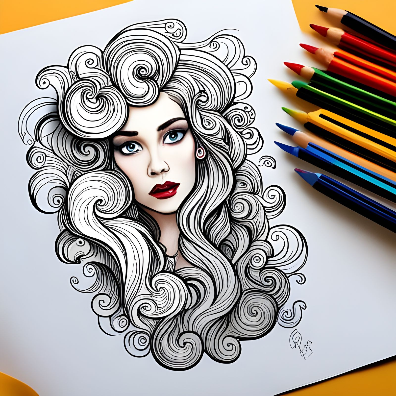 Eccentric Black and White Coloring Book Page