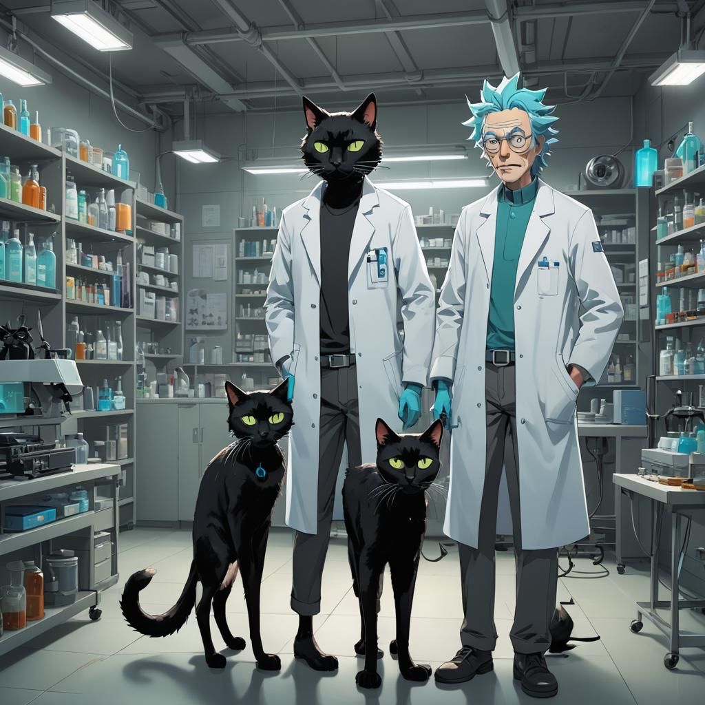 Rick Sanchez and Cat in Laboratory, Anime Art
