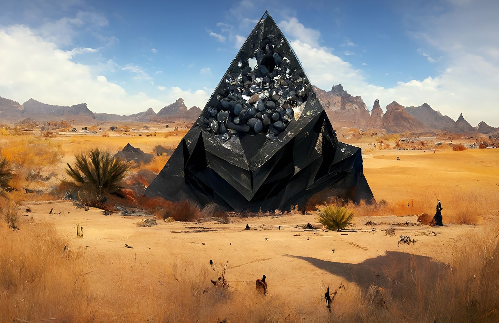 Eldritch Black Pyramid in Desert Landscape