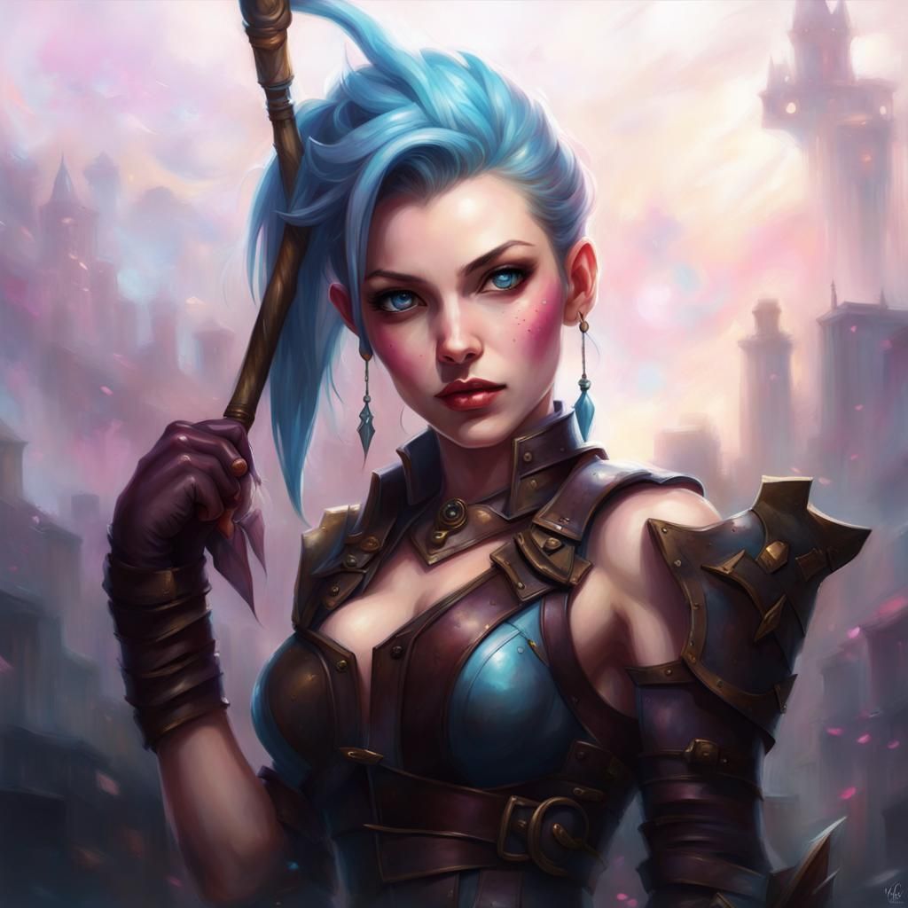 Jinx in Leather Armor: Ethereal Fantasy Art
