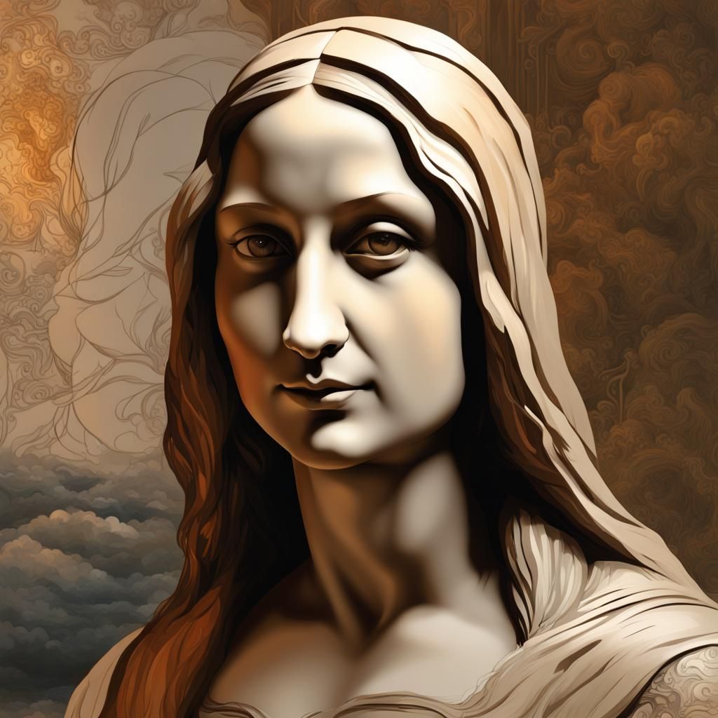 Mona Lisa Portrait in Romantic Collage Style