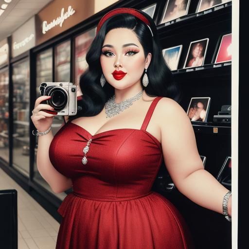 Glamorous Woman with Vintage Polaroid Camera