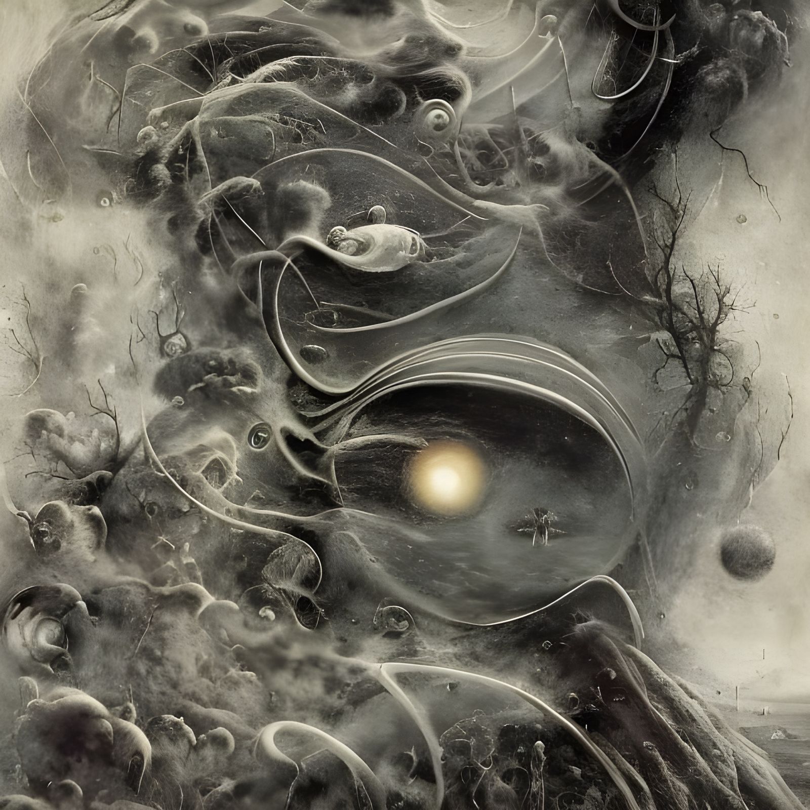 Cyborg-Squid in Trashed House with Alien Tech