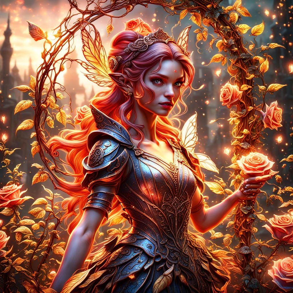 Glowing Fairy Creating Rose Vines in Fantasy Art