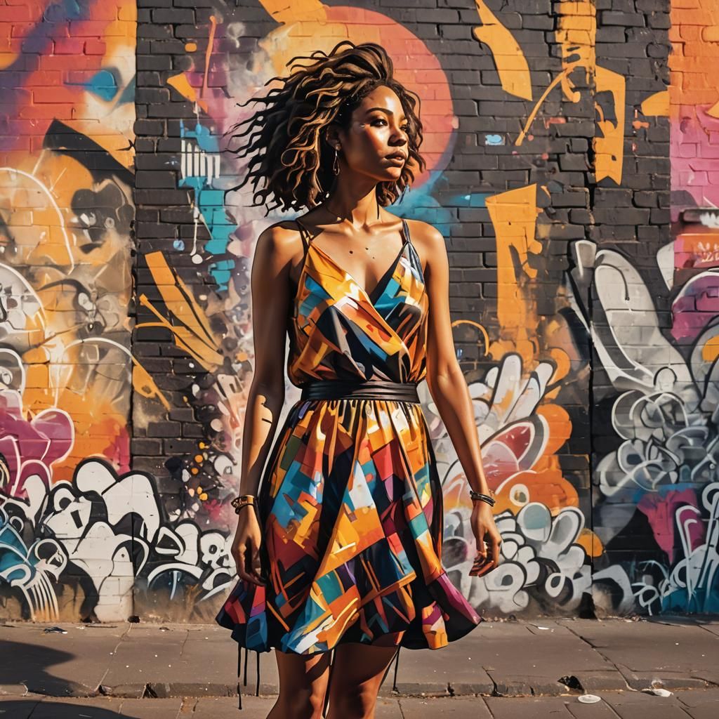 Sunset Dress in Urban Graffiti Art Style