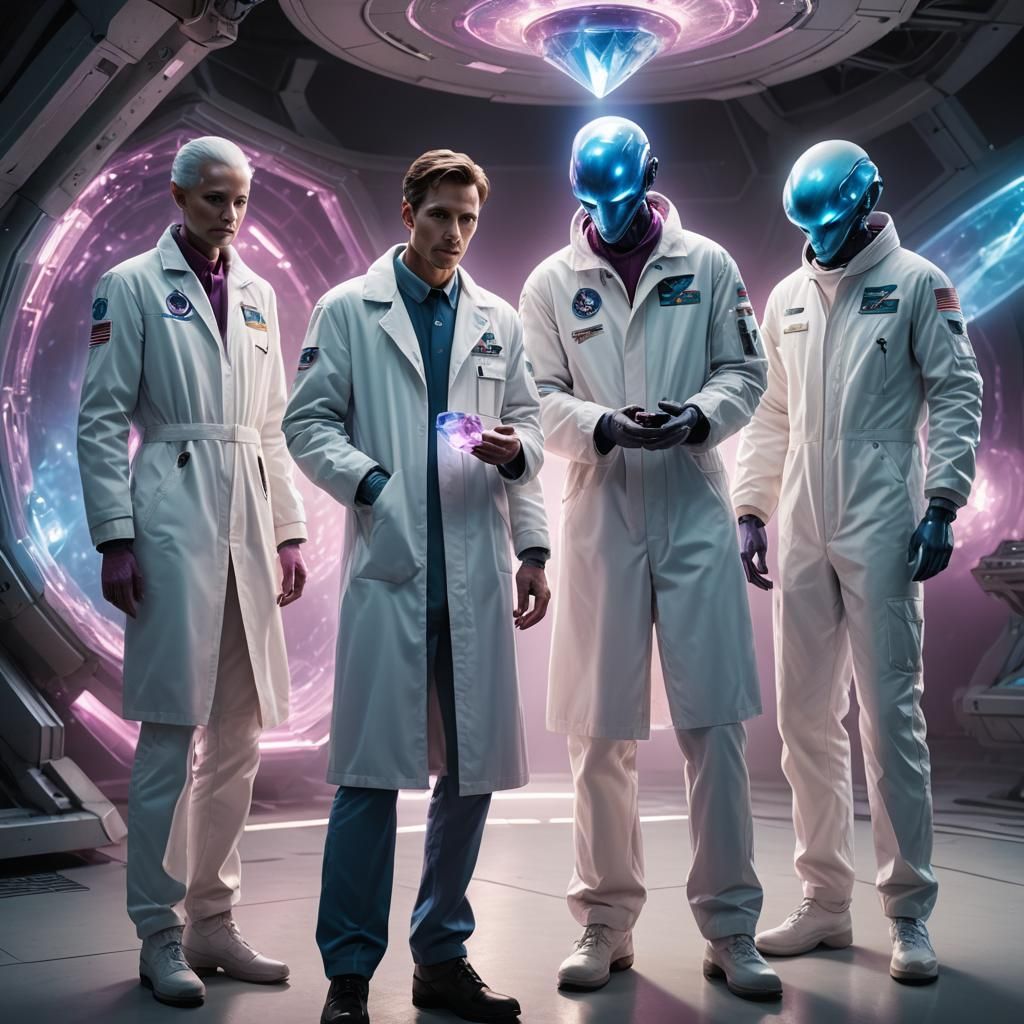 Humanoid Aliens with Scientists in Hyperrealistic Concept Ar...