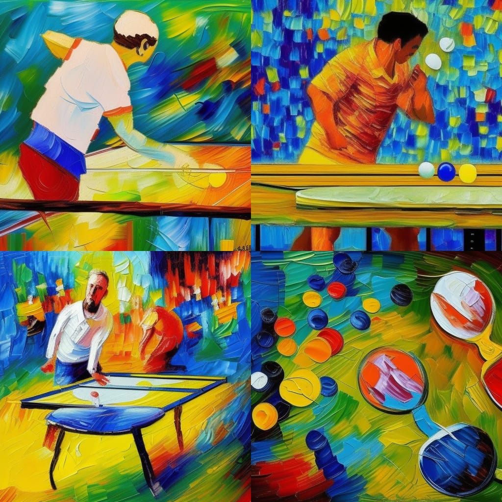 Ping Pong Master in Neo-Impressionist Oil Painting
