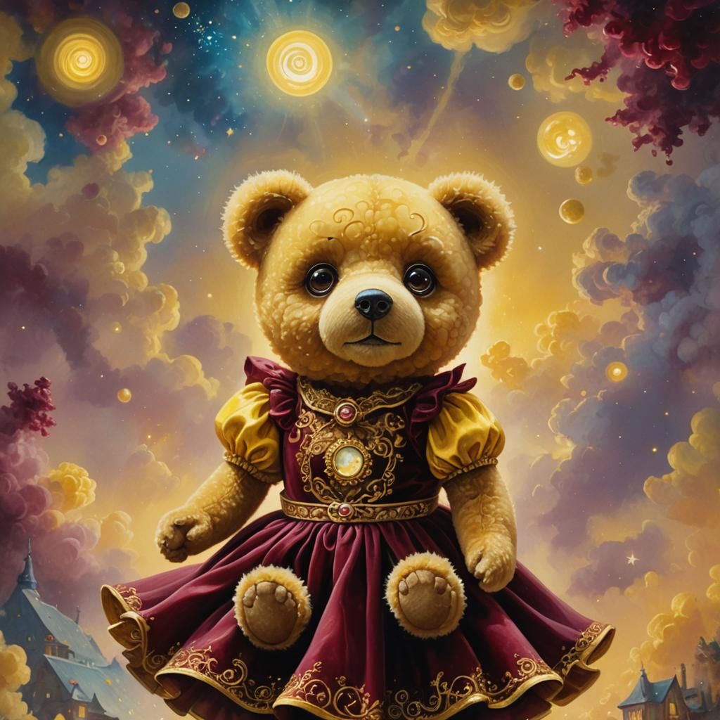 Yellow Teddy Bear in Surrealist Oil Painting