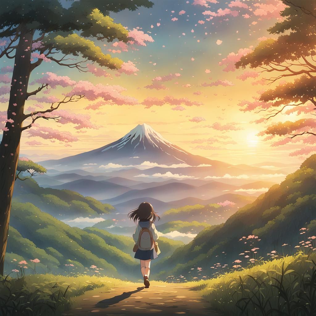 Anime Girl in Forest Sunset Key Visual