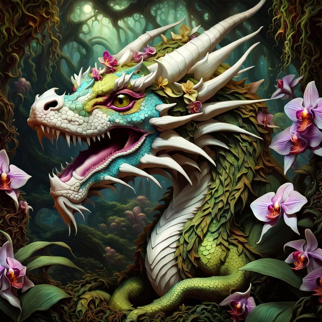 Orchid Dragon in Enchanted Flower Forest