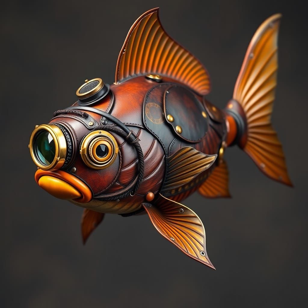 Steampunk Goldfish in Leather Armor with Goggles