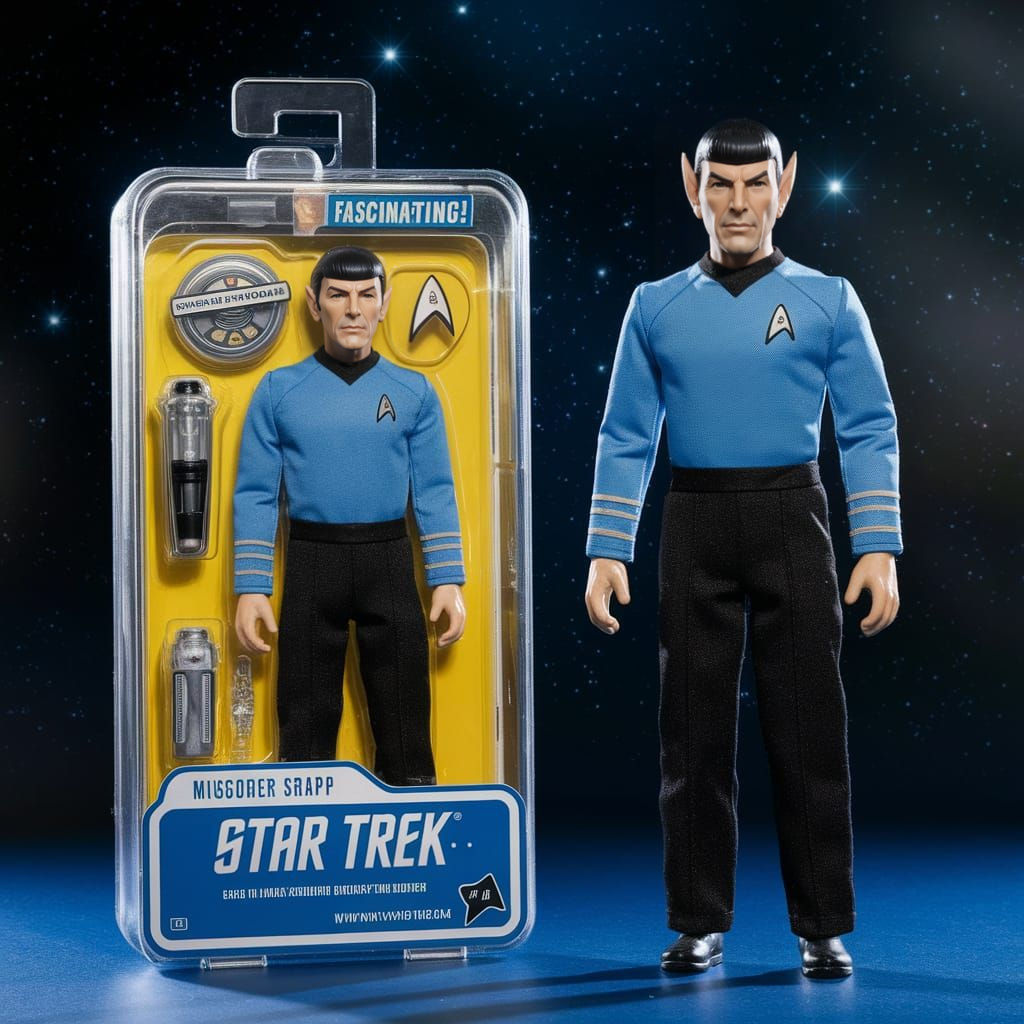 Vintage Star Trek Action Figure Box Art in a Dark Cosmic Set...