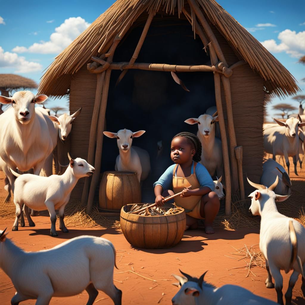 Girl Playing on the Serengeti in 3D