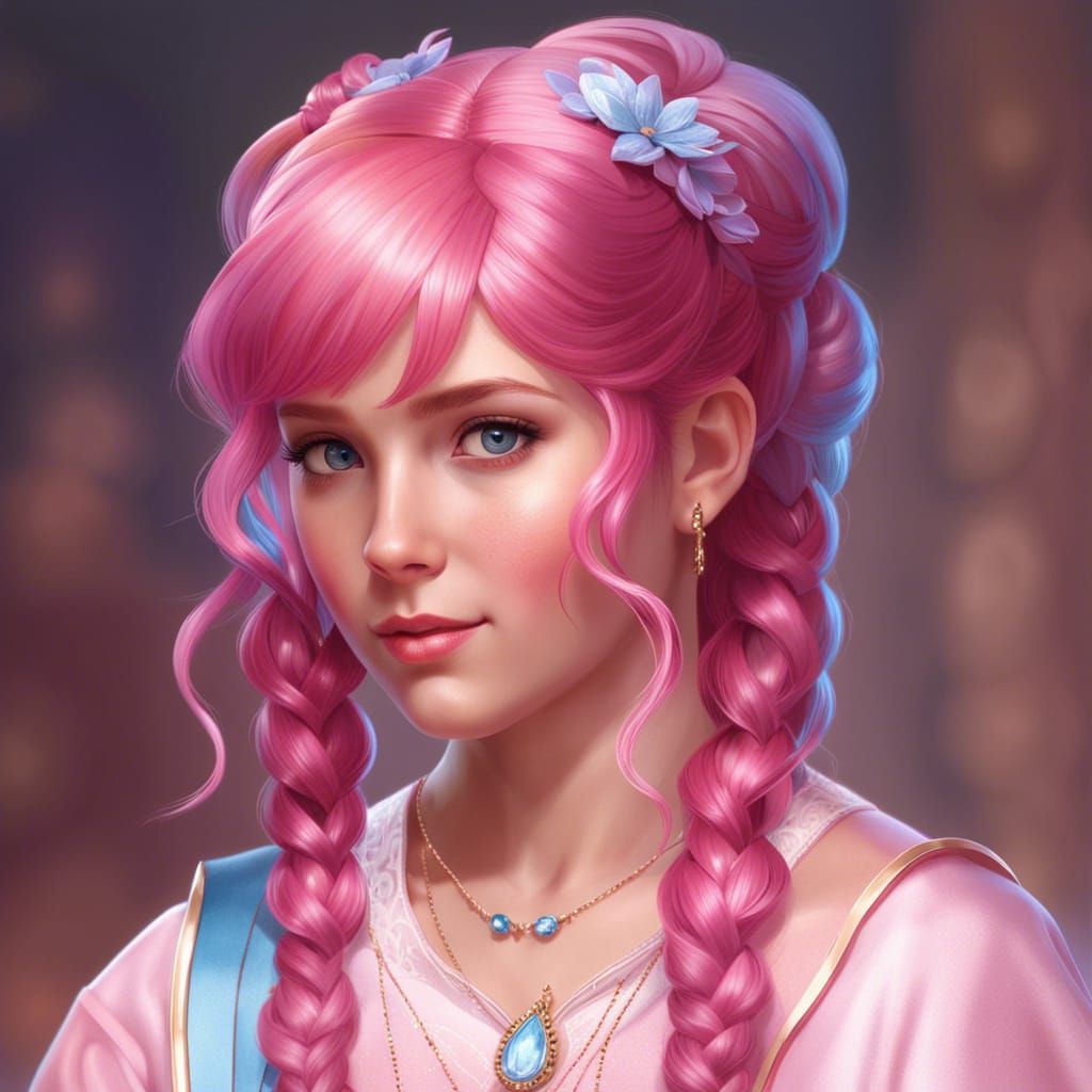 Pink-Haired Princess Portrait in Hyperdetailed Digital Art